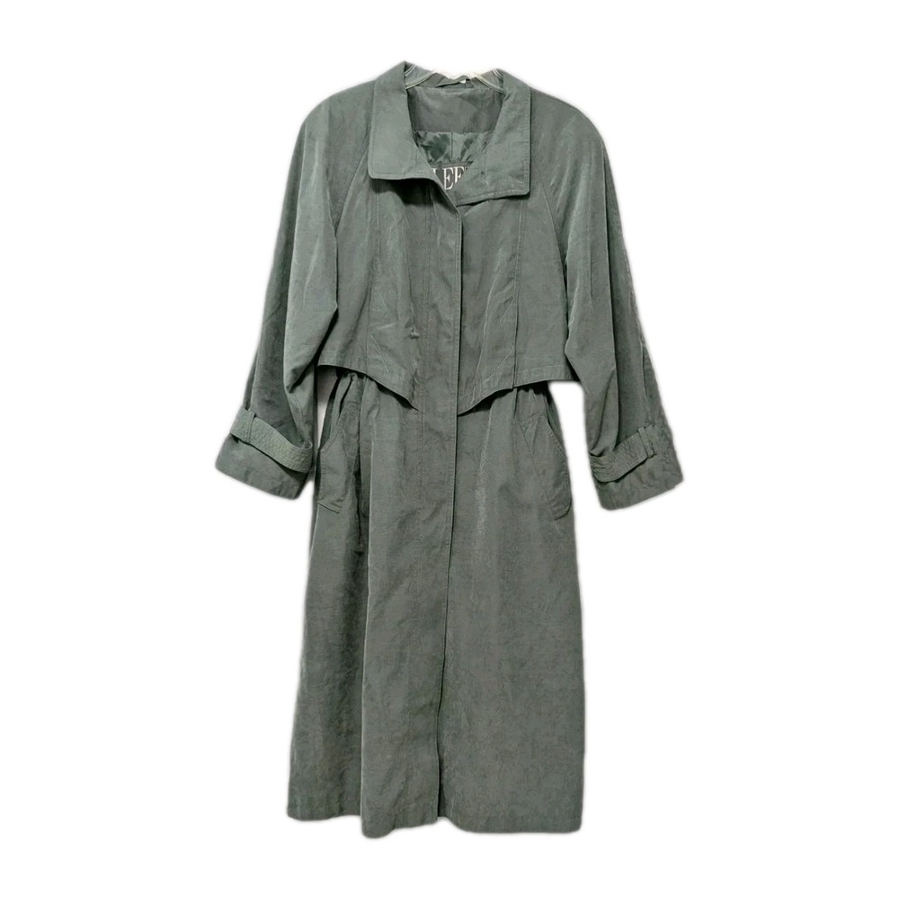 Fleet Street Trench Coat Women's 10P‎ Green Cinchable Waist Raincoat Timeless